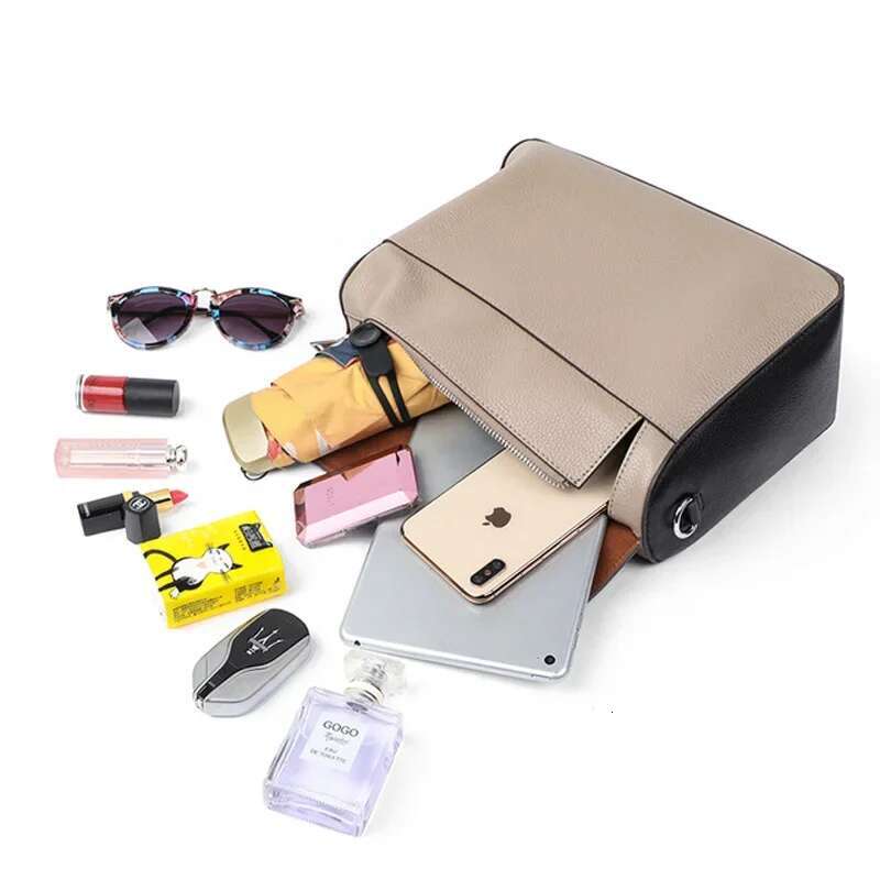 Genuine Leather Satchel Bags For Women Designer Panelled Handbags Female Casual Crossbody 2024 Ladies Shoulder Bag