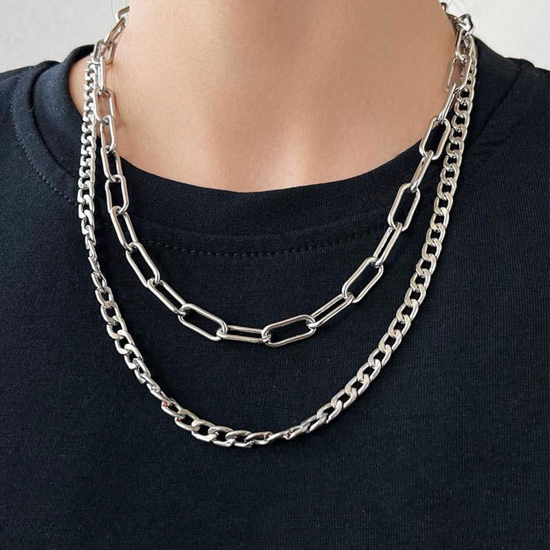 Cross Double Thick Necklaces For Men And Women Hip Hop Punk Retro Multi-layer Choker Jewelry