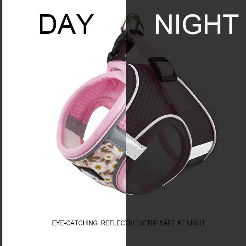 Floral Pet Harness and Leash Set for Cats Small Dogs Reflective Harness Anti Escape Mesh Cat Chest Strap Pet Walking SuppliesT250318