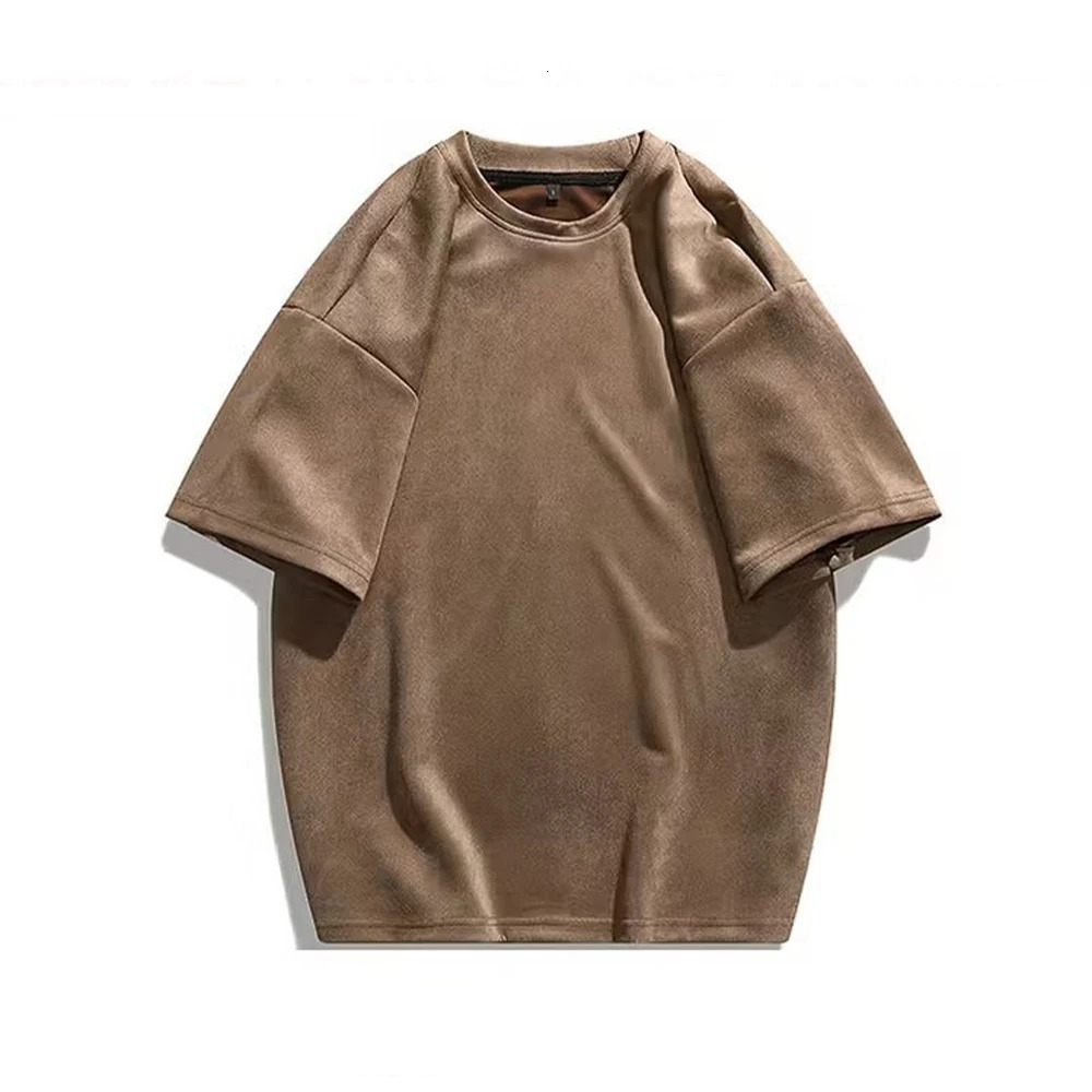 Summer Men Vintage Short Sleeve T Shirts Solid Color Hip Hop Loose Tees Drop-shoulder Sleeve Crew Neck Oversized T-shirt 250318