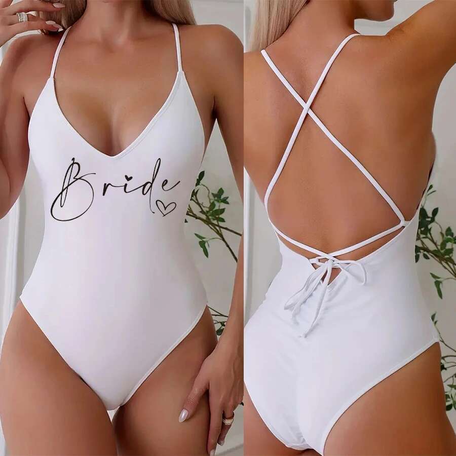 Team bride swimsuit women's one-piece sexy swimsuit filled swimsuit summer swimsuit bride party swimsuit Monokini