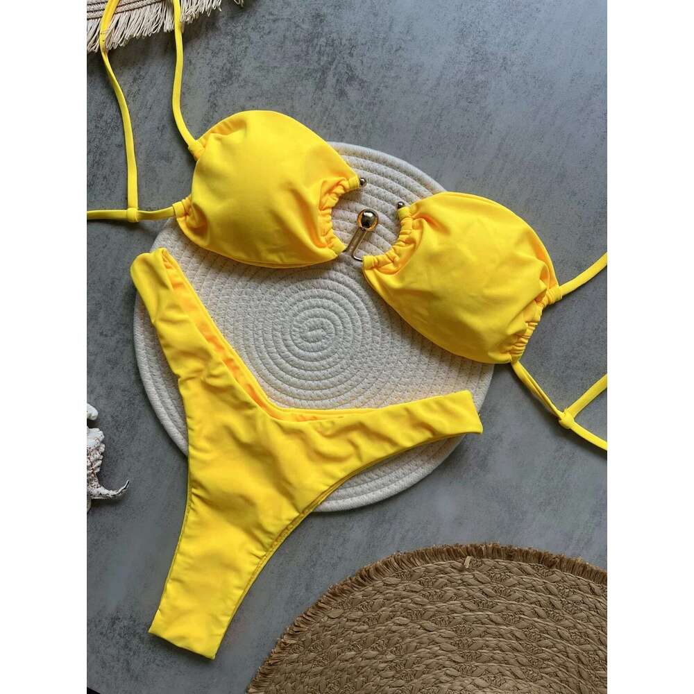 Sexy U-shaped Banner Bikinis Sets Woman Strapless Swimwear Women Gold Swimwear Swimwear Brazilian Bikinis Bikini Bath 2025