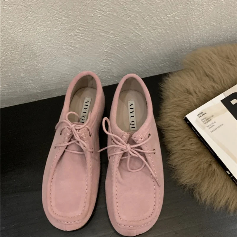 Women Flat Loafers Genuine Leather 2025 Retro Slip-on Loafers For Women Large-size Lace-up Shoes For Female 250318