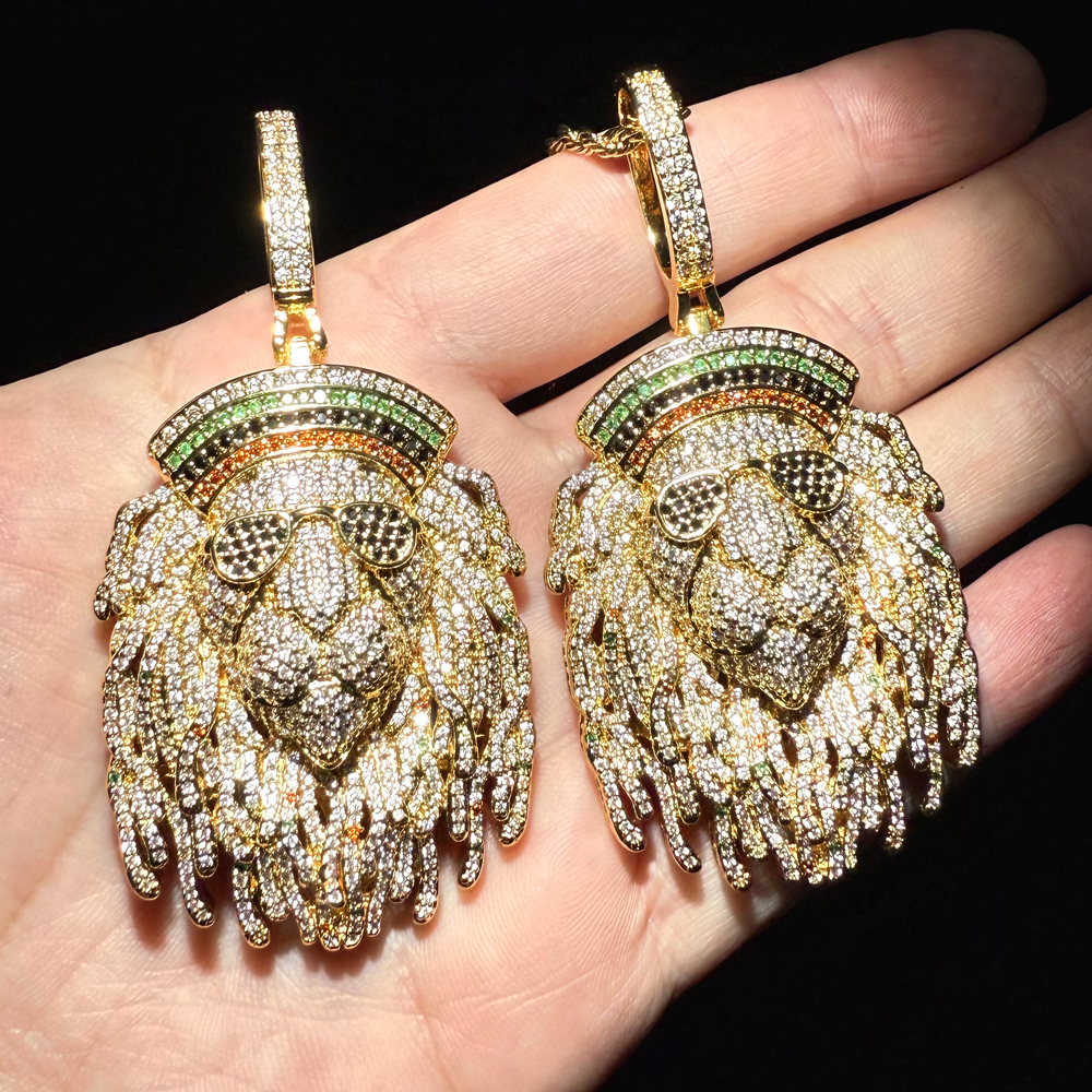 2025 new design animal lion shiny colored zircon hip-hop men's fashion pendant necklace party holiday gift