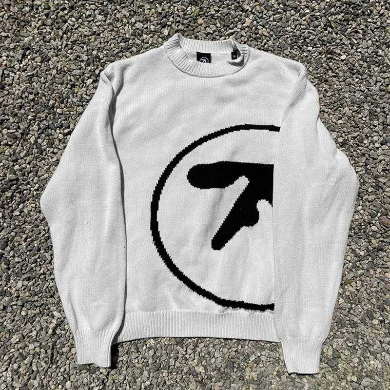 Mens Sweater Aphex Twin Knit Winter Oversized Vintage Long Sleeve Tops Jumper Pullover Y2k Streetwear Graphic Fashion Clothing 250318