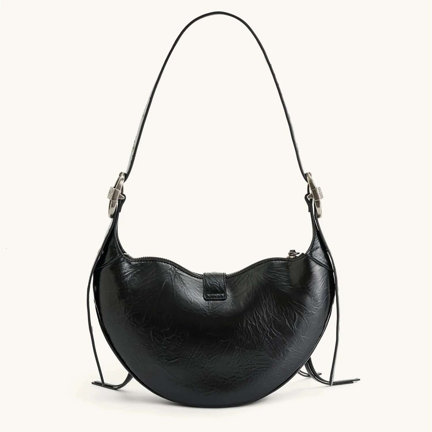 JW PEI Croissant Biker - Waxed Leather Eco-Friendly Crossbody Purse Spacious Shoulder Bag Women Street Style Large Capacity