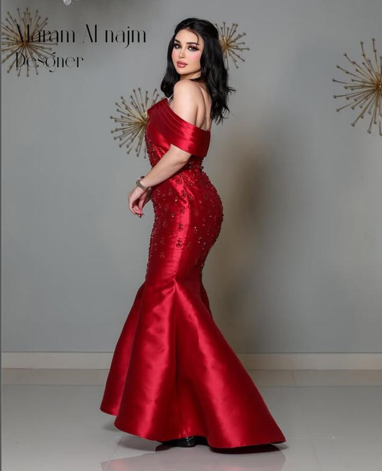 Burgundy Long Mermaid Prom Dresses Off Shoulder Crystal Lace-up Jersey Customsized Saudi Arabic Bride Wear Evening Formal Gown