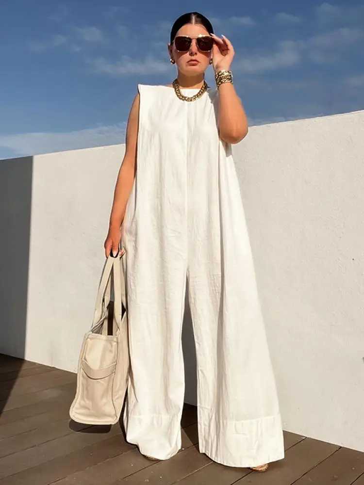 Yzzi 2024 Womens Fashion Selection Solid Color Wide Leg jumpsuit Womens Summer Loose Casual One Piece Set X250318