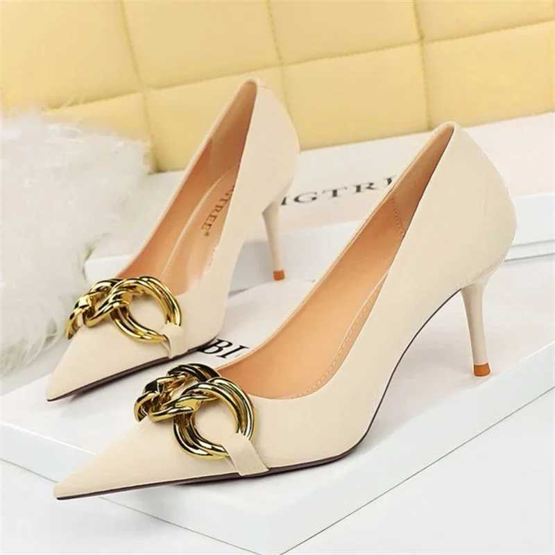 Bigtree Wens Fi Nude Metal Buckle Pump High-H Sexy Party Stiletto Shoes H Off Spring Shoes Large Size 42 43 Y250317