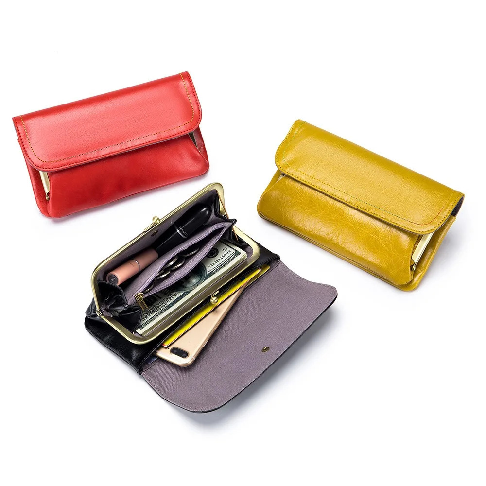 Leather phone wallet handbag wax cowhide coin wallet lipstick earplugs pocket clip 250317