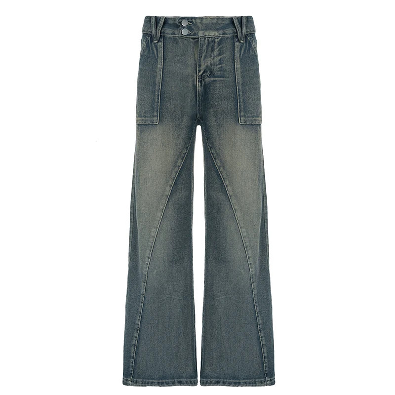 BIIKPIIK Vintage Washed Loose Fit Jeans Casual Denim Pants For Women Streetwear Pockets Straight Trousers Summer Bottom Clothing 250317