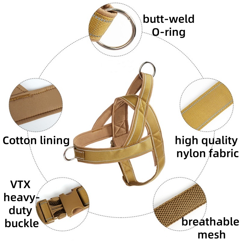 1pc Reflective Design No Pull Dog Harness Escape Proof Adjustable Nylon Dog Harness with Padded Handle for Medium Large Dog