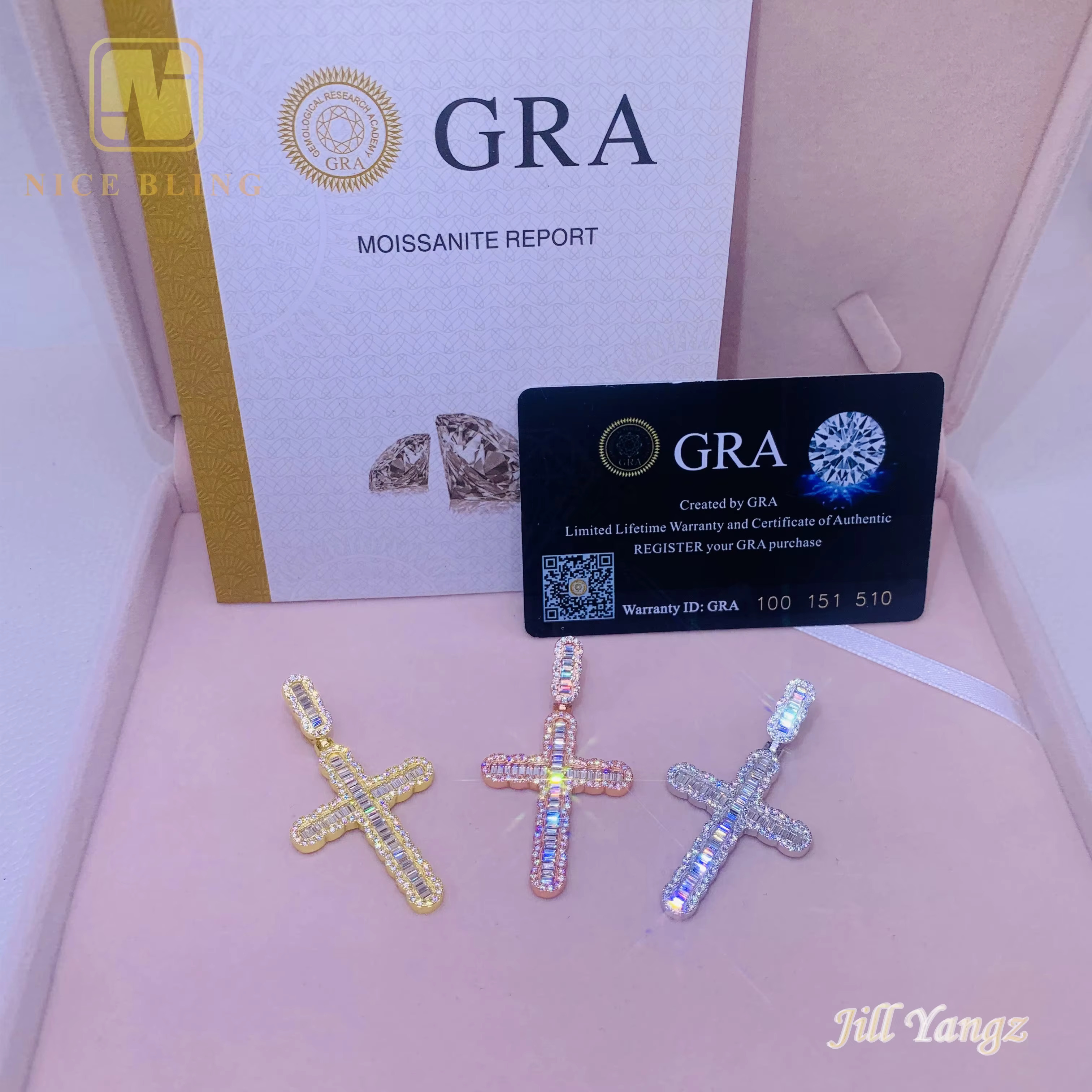 Pass Diamond Tester Cross Pendant Baguette Moissanite 925 Silver Hip Hop Rock Iced Out Pendant Lucky Charms Custom Accepted