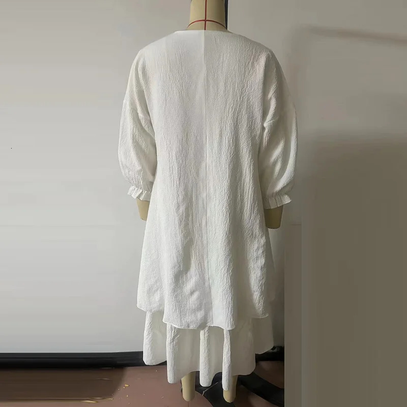 Simple solid color long sleeved desert casual dress elegant womens deep V-hem long dress summer cotton linen loose womens dress 250314