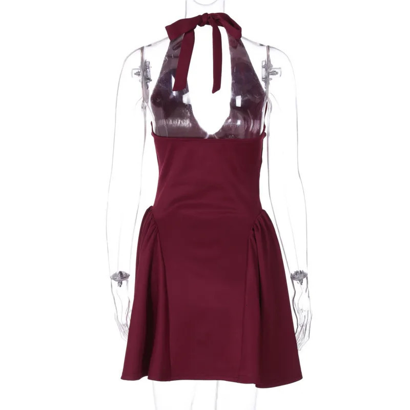 Townlike Waist Wrap A-line Pleated Dress Women Halter Mini Summer Dress V Neck Backless Nightclub Sexy Party Dresses 250318 - view 7