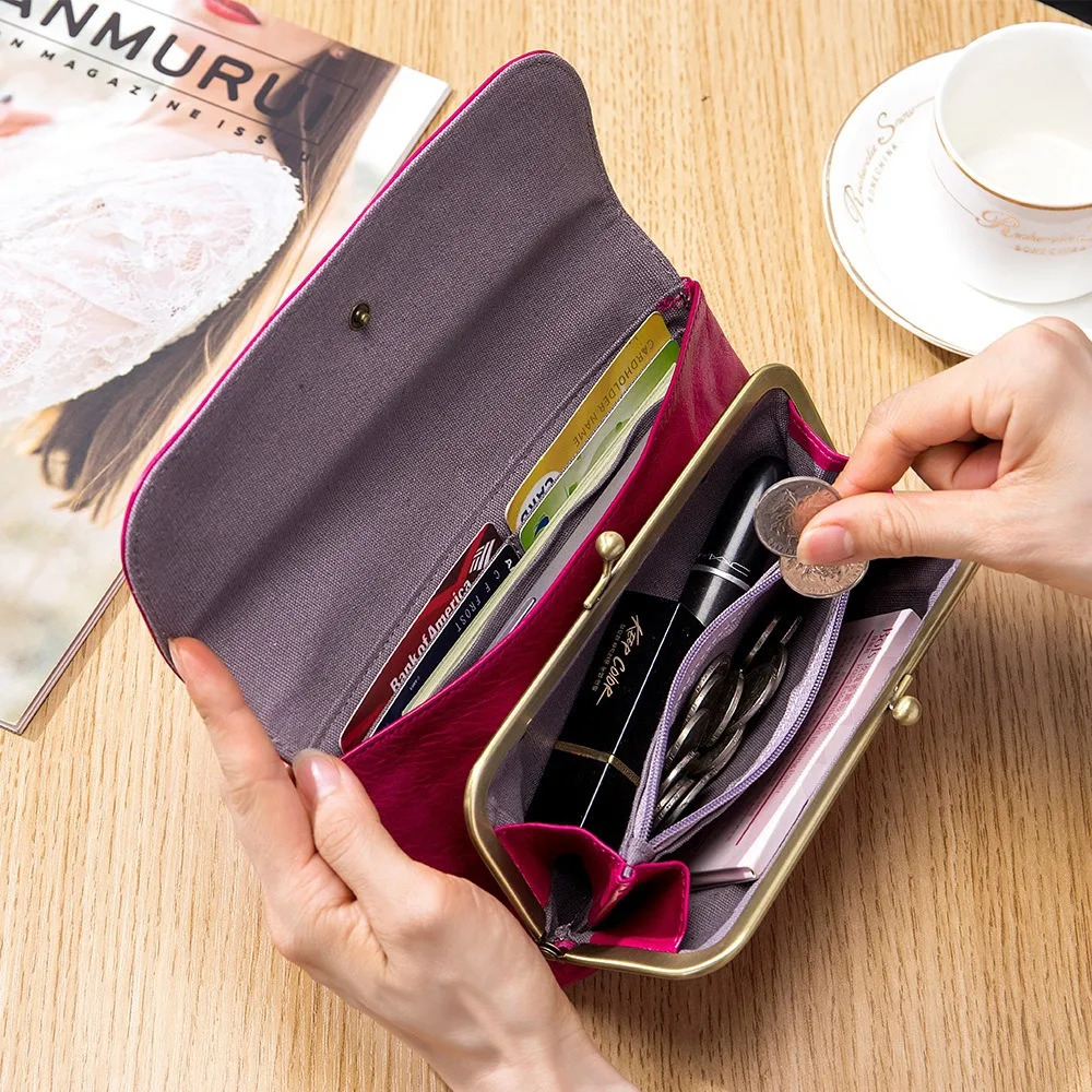 Leather phone wallet handbag wax cowhide coin wallet lipstick earplugs pocket clip 250317