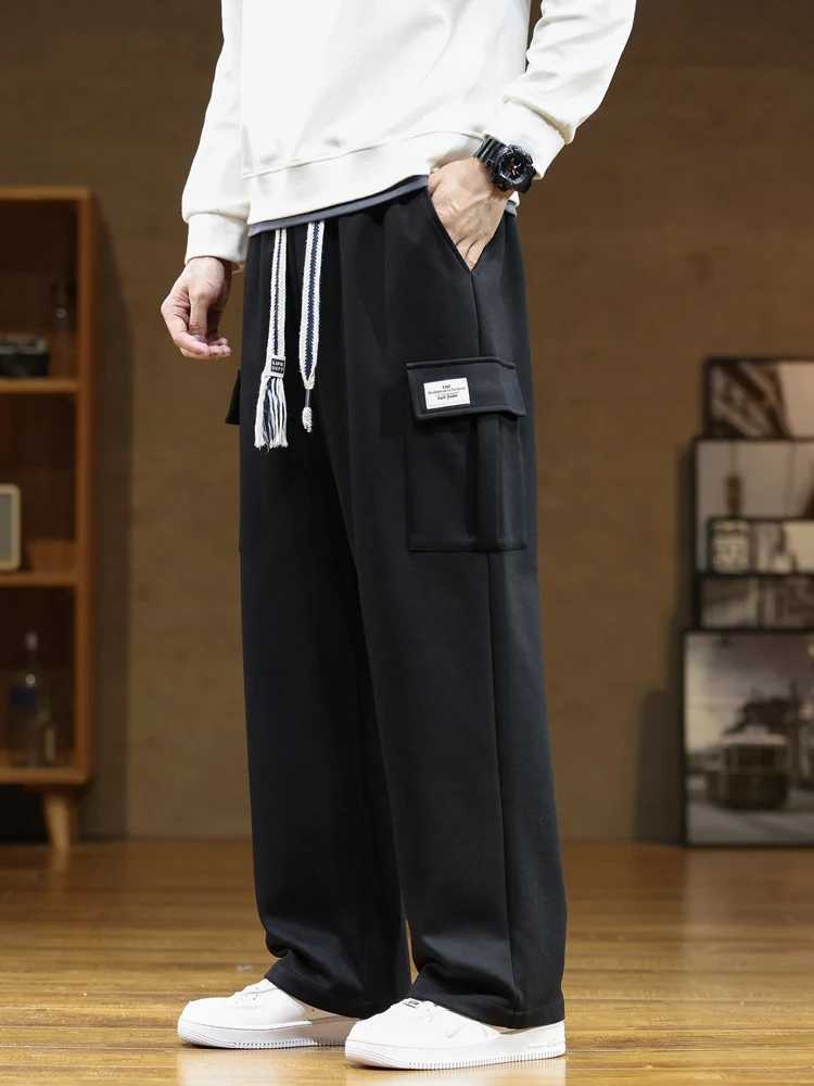 Autumn new cool sports pants mens multi pocket drawstring cotton casual sports pants mens loose straight pants 8XL W250318