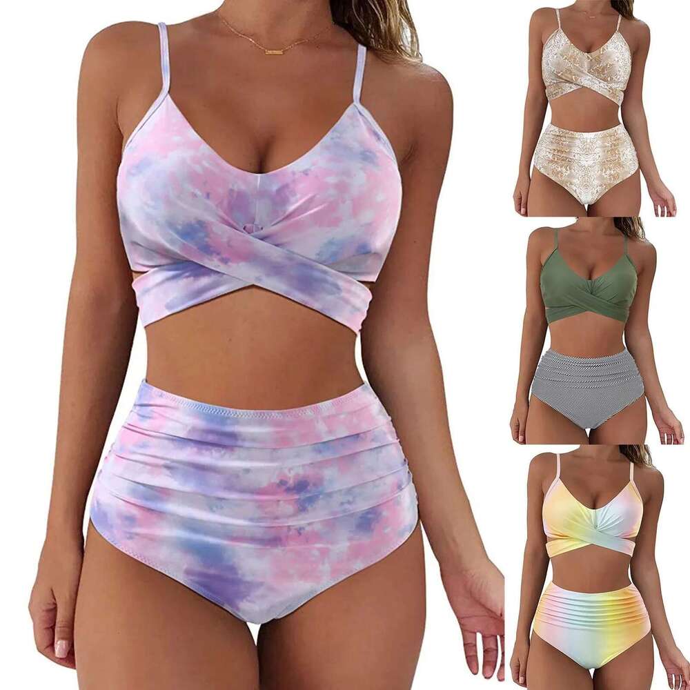 Two piece split swimsuit, sexy, knot dyed, fashionable, women's, summer