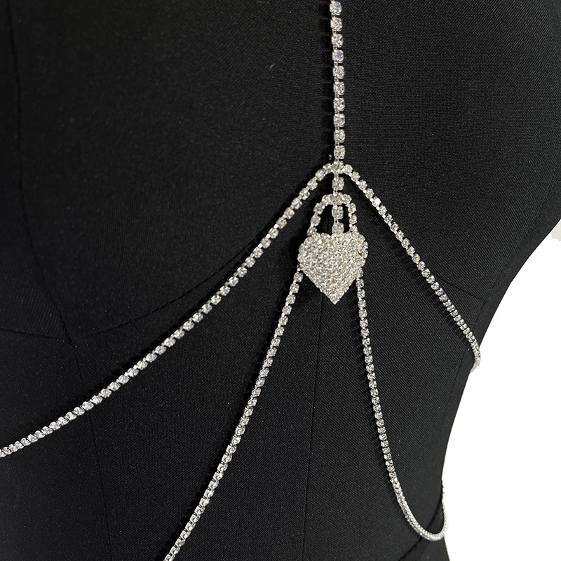 Stage Wear Dance Accessories Sexy rhinestone chest and waist chain, women's European and American minimalist peach heart body chain