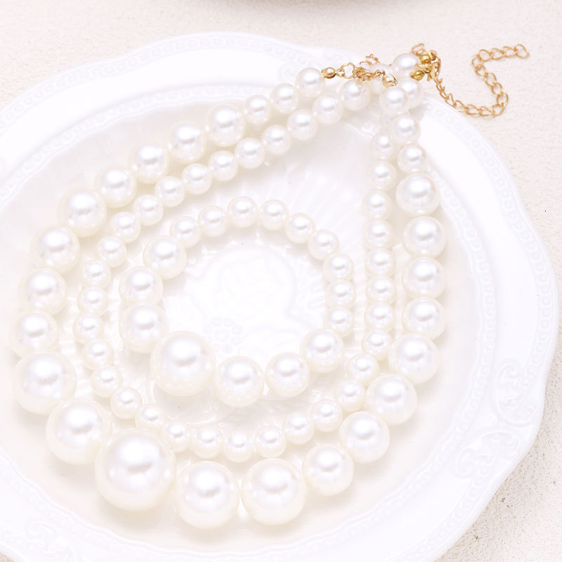 Large Pearl Necklace Bracelet Set Women's Exaggerated Beaded Artificial Pearl Collar Hand Accessories