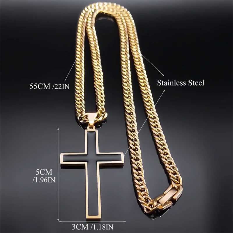 Punk Hip Hop Black Cross Pendant Necklace for Women Men Stainless Steel Gold Color Male Jesus Christ Chain Jewelry collar N8236S0 W250318