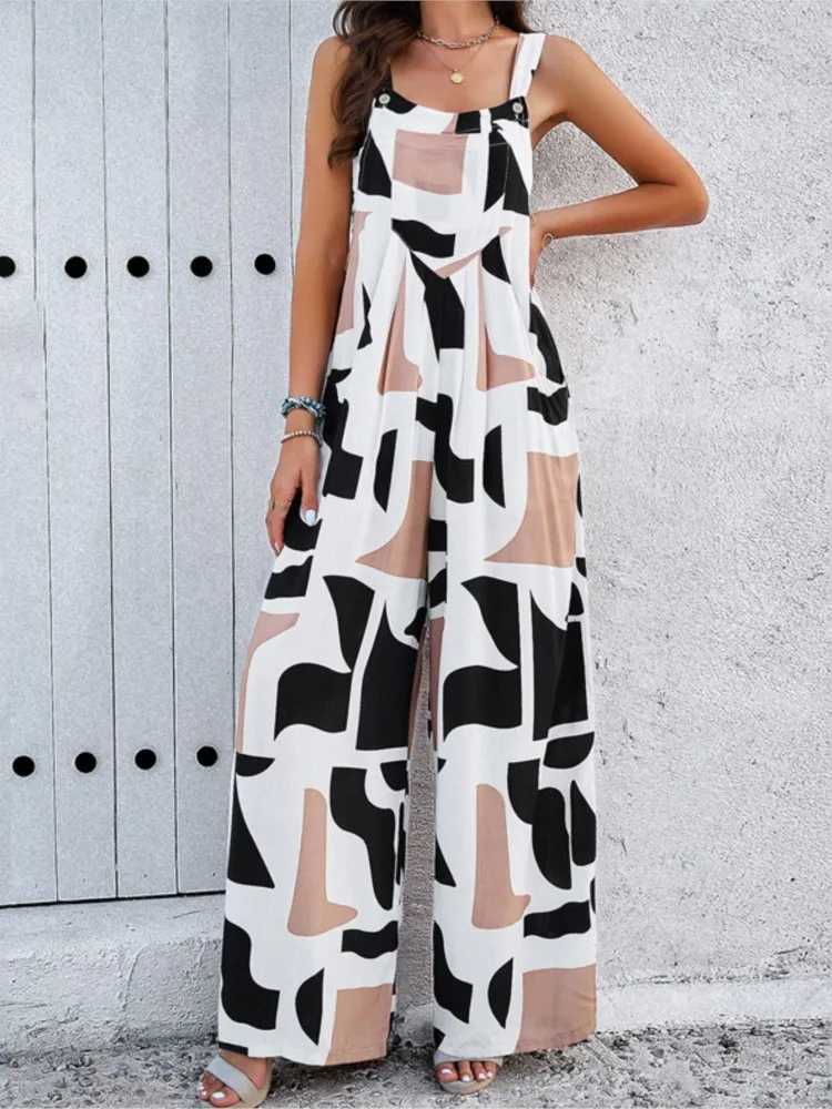Womens clothing spring and summer new fashion button sexy strapless sling printed casual waistband pocket jumpsuit X250318