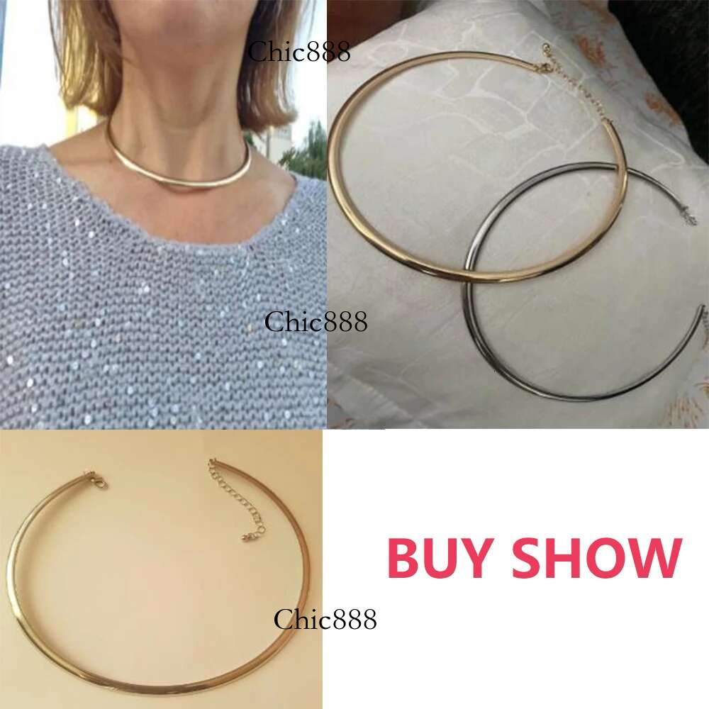 IngeSight.Z Punk Smooth Metal Round Torques Choker for Women Simple Gold Color Collar Necklace Party Jewelry Gift
