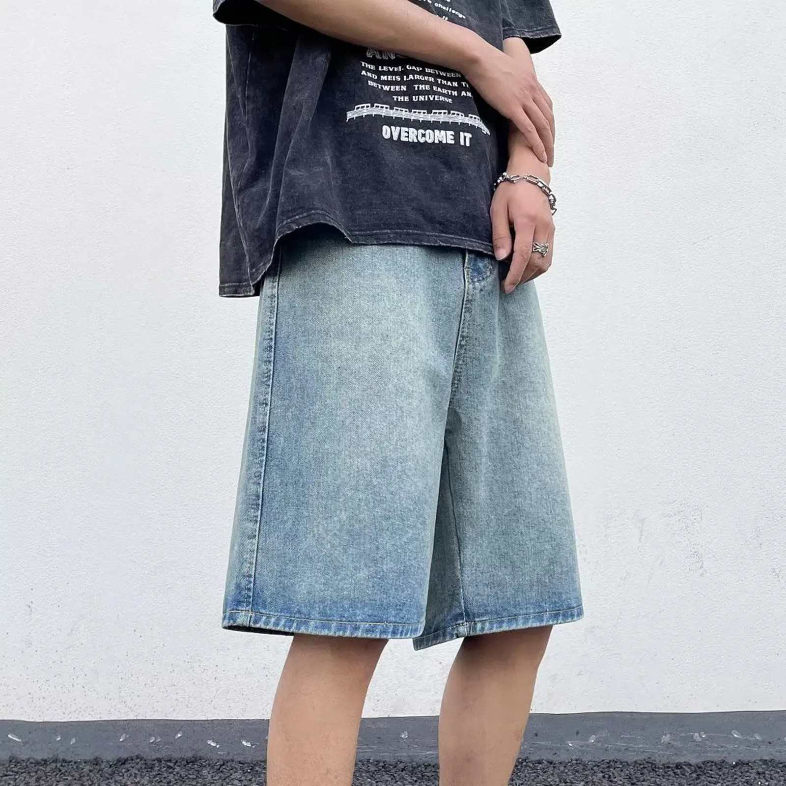 mens summer fashion Y2k denim shorts for teenagers and boys hiphop retro streetwear Bagi high waisted jeans 250317