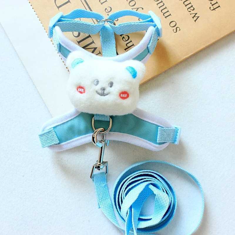 Cute Bear Solid Pet Dog Belt Set Nylon Durable 150cm Safety Belt Collar Used for Cat Walking Preventing Loss of Chihuahua York Dog AccessoriesT250318