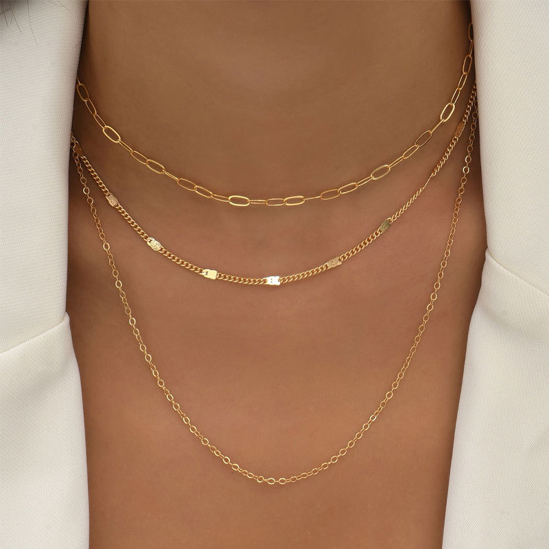 Three Layers With Cross Chain Necklace Women Light Luxury Retro Thin Chain Multi-layer Jewelry