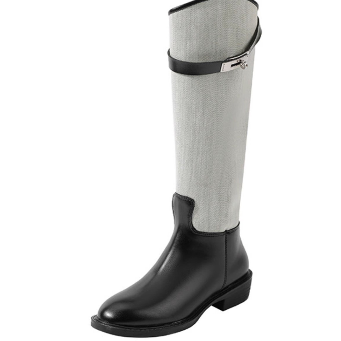 women's New danxuefei leather canvas patchwork pointed toe slip-on knee high 2023 autumn new long boots shoes d0fc