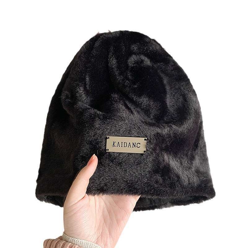 Korean version imitation mink fur pile cap for women, autumn and winter thick warm hood, anti steel standard plush cold hat