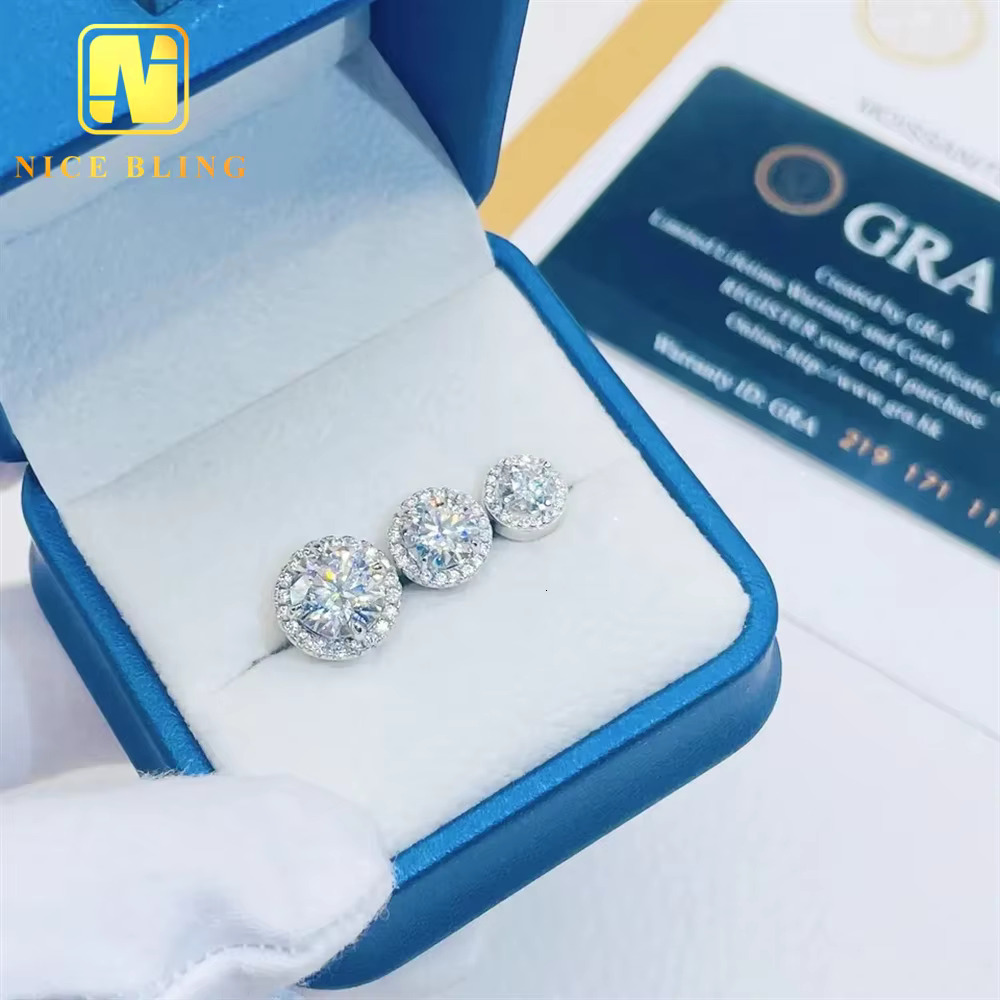 Luxury Ear Studs Moissanite Jewelry VVS Diamond Round 8mm 9mm 11mm Sterling Silver 925 Stud Earring for Women