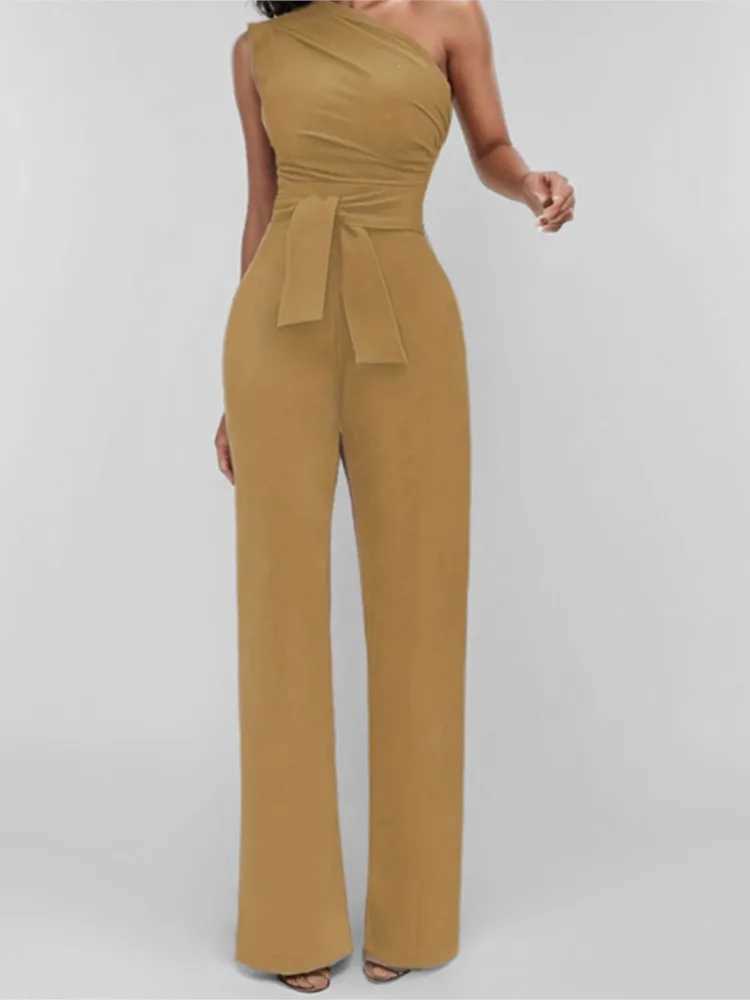 2025 Spring/Summer New Solid Color Single Shoulder Strap Womens jumpsuit Fashion Ultra Thin Elegant Straight Leg jumpsuit X250318
