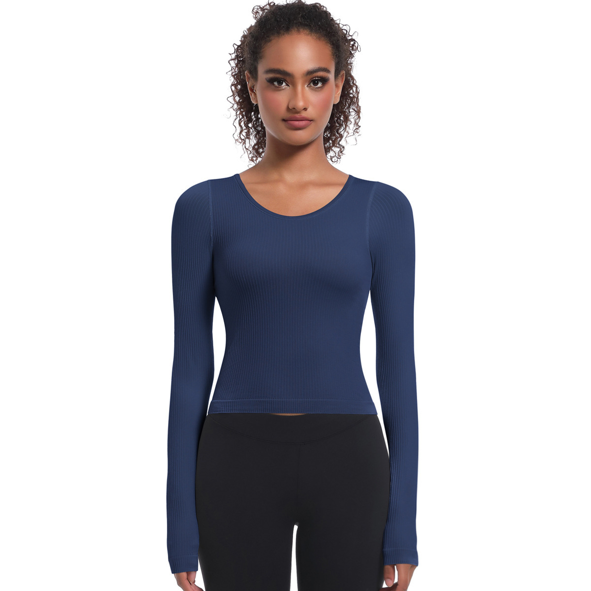 New tracksuit seamless knitted solid color thread fixed cup long sleeved high elasticity sports running fitness yoga suit top T-shirt leggings