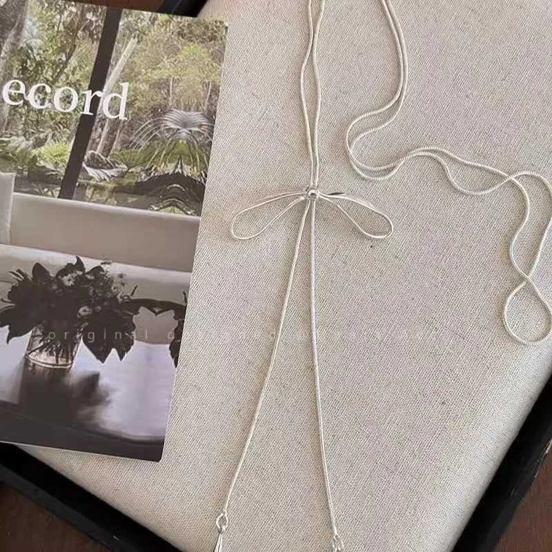 LATS Simple Bowknot Drawstring On Necklace for Women Korean Fashion Sweater Chain Trend Jewelry Accessories Gifts W250318