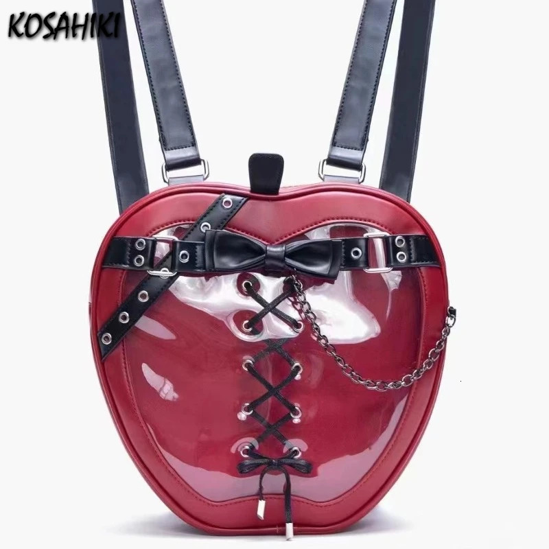 Personality All Match Chain Bow Belt Backpacks Transparent Y2k Aesthetic Girls Jk Bag Women Harajuku Bandage Ins Ita Bags Trendy 250318