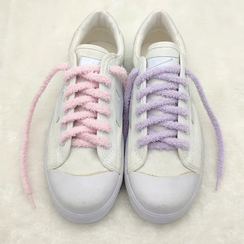 08cm width 1 Pair Cute Plush Sneakers Shoelaces Men Women Hightop Casual Canvas White Flat Shoes Laces Strings Accessories 250318