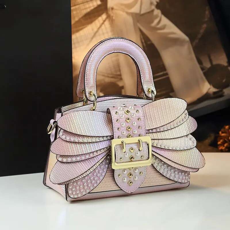 2024 New Pearl Riveted Wings Women Real Leather Stylish Bag Temperament Shoulder Messenger Bags
