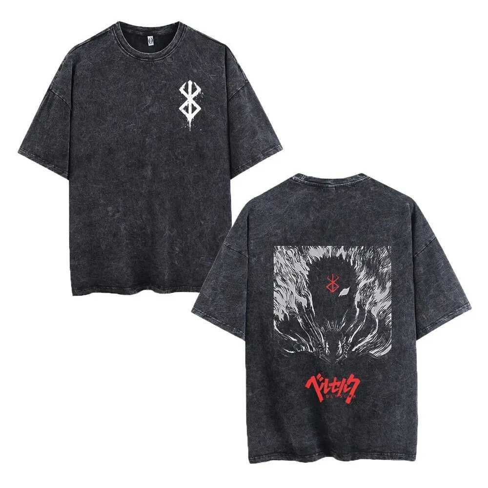Anim Printed Washed Short Sleeves Retro Fashion Mens and Womens Short Sleeves Casual Sports Short SleevesT250318