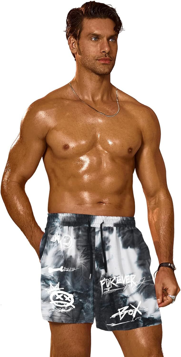 Men's Summer Casual Cartoon Print Drawstring Shorts Running Workout Shorts with Pocket Fashion shorts
