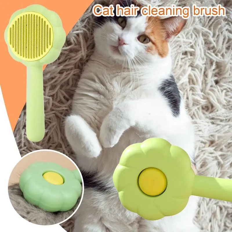 Indoor cat brush sunflower shaped with release button suitable for cats long or short hair and skin friendly 250318