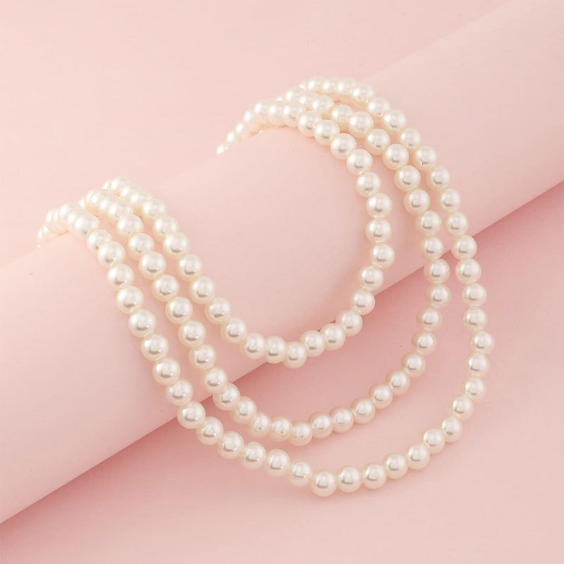 8mm Imitation Pearl Necklace 3-piece Women's Simple Three-layer Overlay With Choker Collar Chain Chain Jewelry