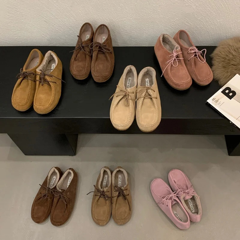 Women Flat Loafers Genuine Leather 2025 Retro Slip-on Loafers For Women Large-size Lace-up Shoes For Female 250318