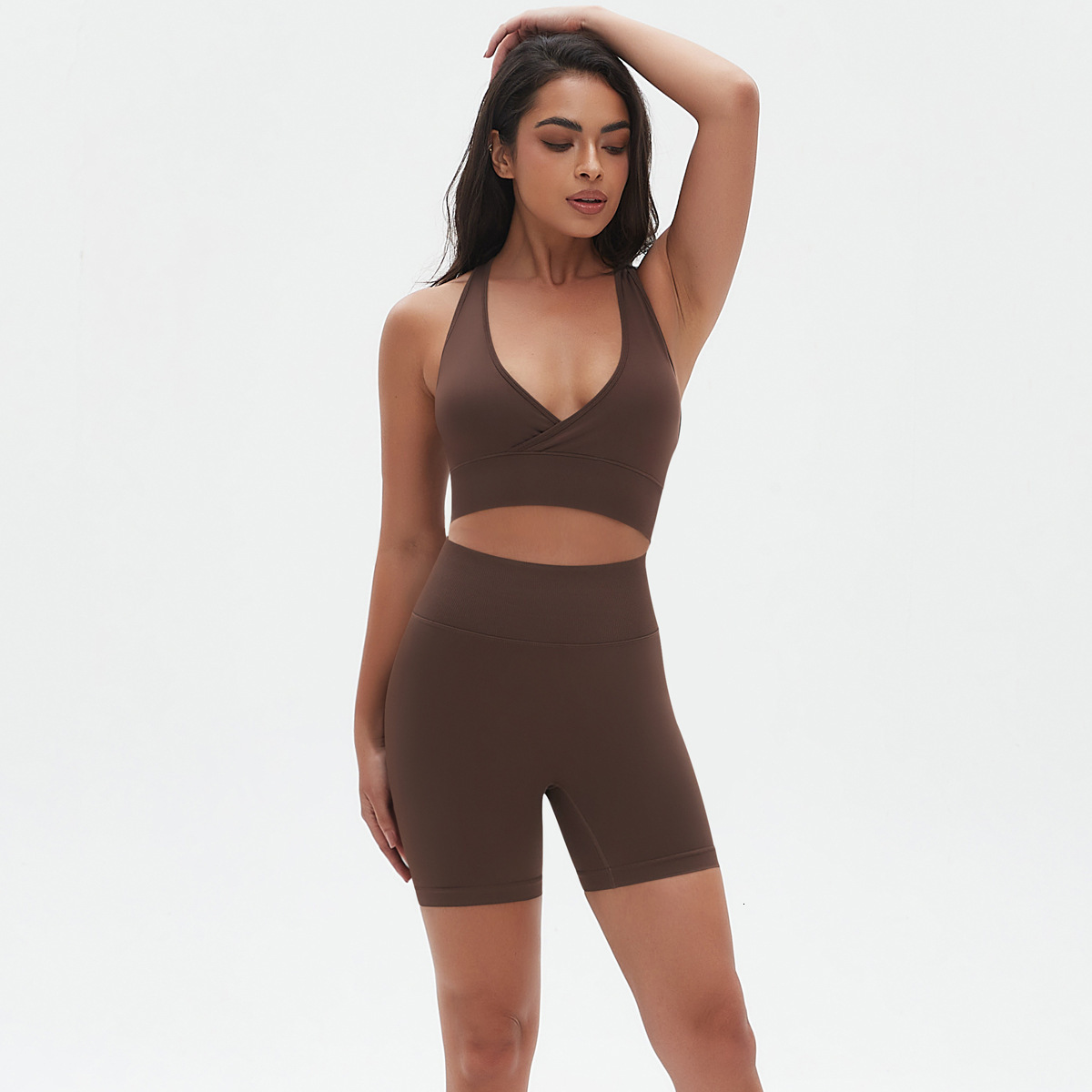 leggings Seamless Knitted High Elasticity Tight Sexy Yoga Suit Cross I-Back Beauty Running Fitness Two Piece Set tracksuit