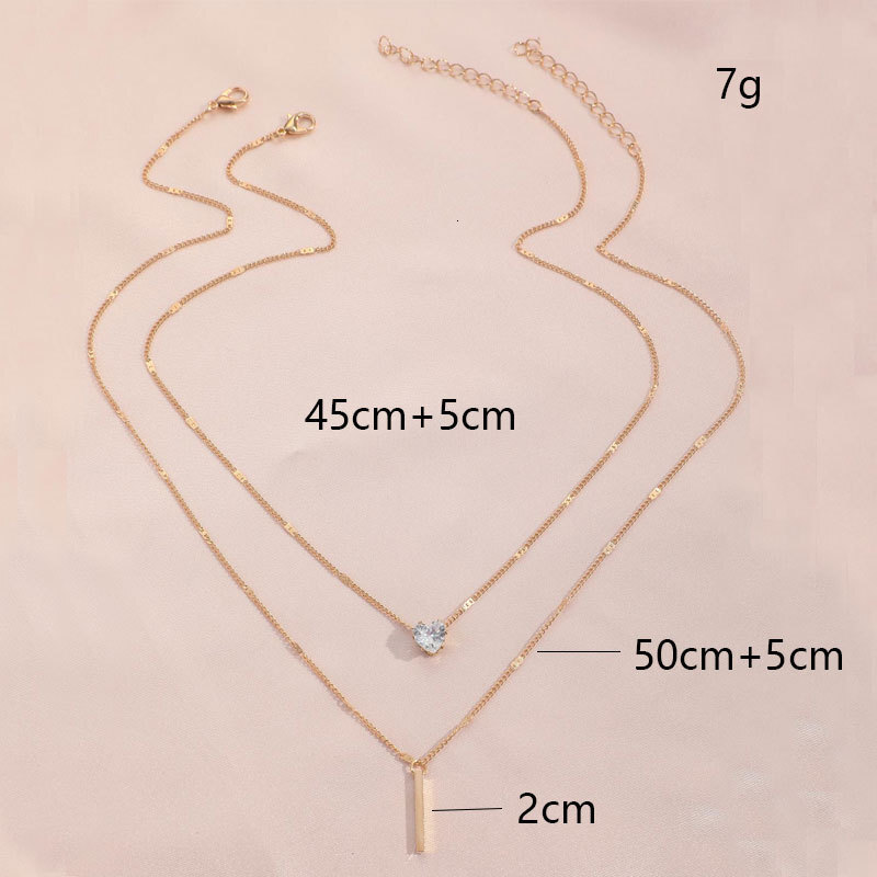 Crystal Zircon Love Long Double Pendant Necklace Women Simple Everything Choker Jewelry