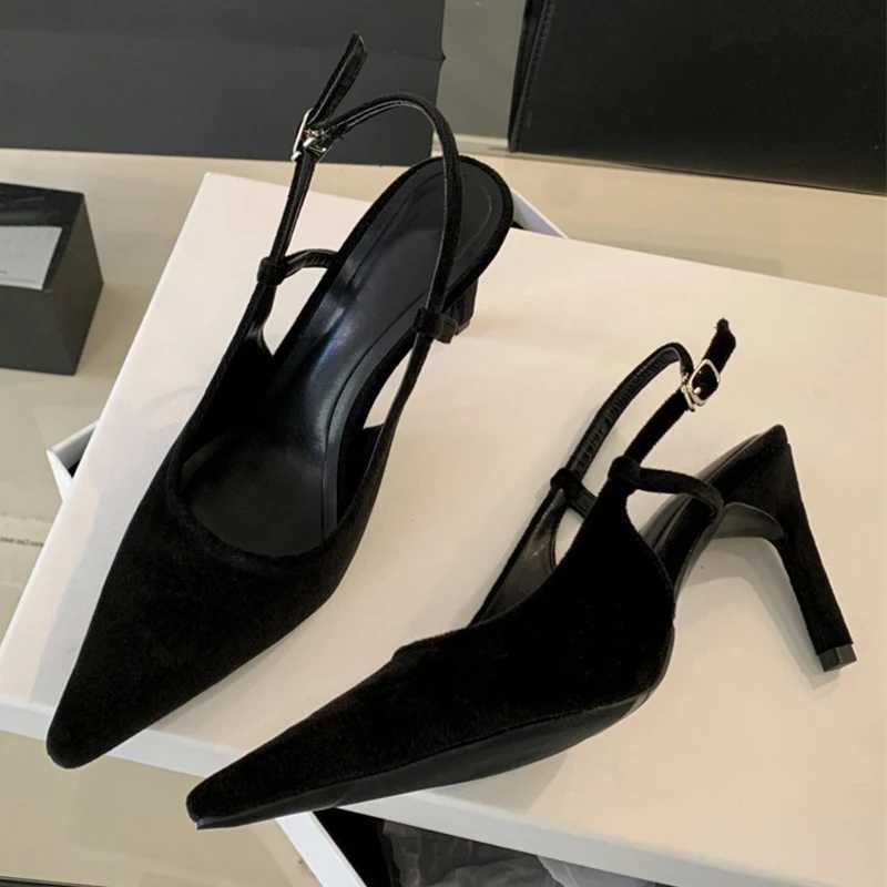 Similar Street Style Sexy Back Buckle Strap Wen Pumps Stripper Sandals Solid Black Pointed Toe Slingback High H Fem Shoes Y250317