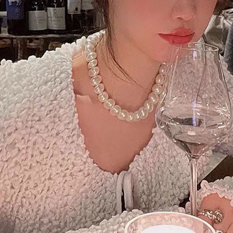 Glass Imitation Pearl Necklace Women 4/6/8/10/12mm Choker Collarbone Chain Jewelry