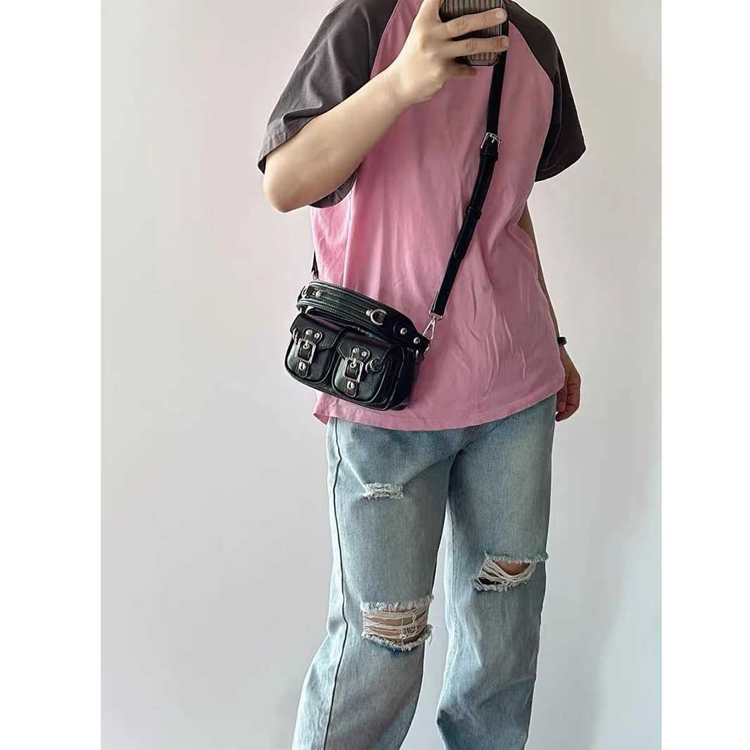 Fi Mini Wen handbag punk motorcycle style E girl cross body shoe bag personalized street PU Bolso MUJI Y250318