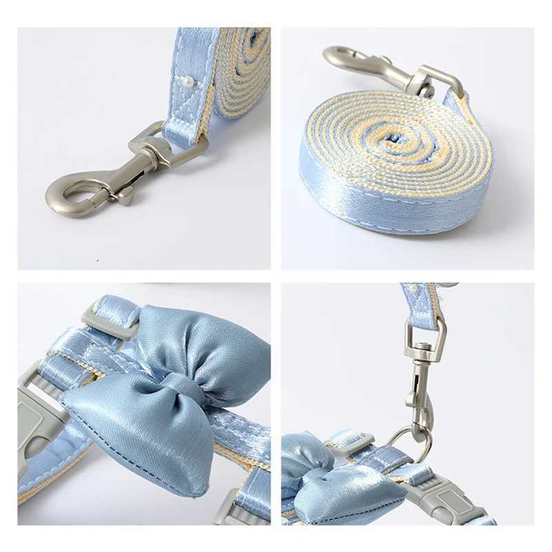 Princess Cat Strap Vest Shiny Satin Bow Knot Walking Puppy Strap and Belt Set Adjustable Durable Collar for TrainingT250318